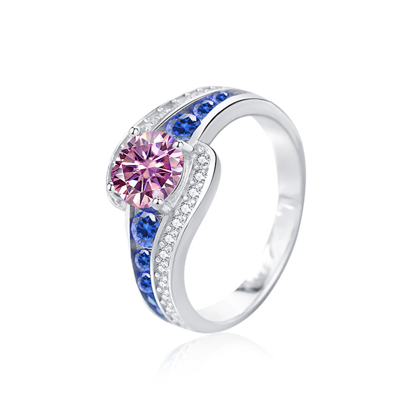 Anillo de diamante de Mosan mujer s925 plata esterlina cruzada joyería de lujo ligera europea y americana anillo de zircón azul incrustado