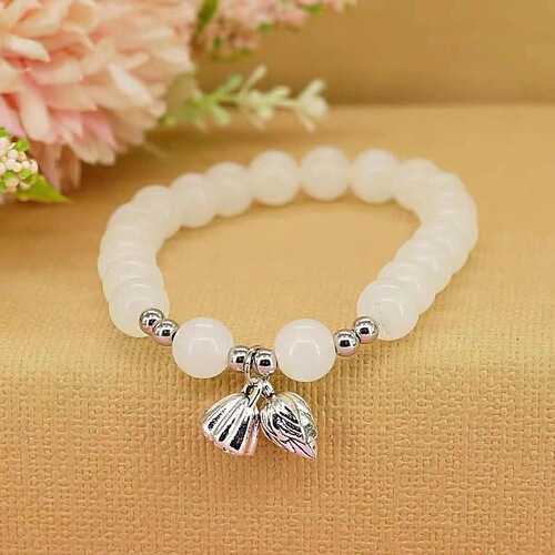 Ancient-style bead bracelet with lotus pattern, women's Korean-style girly heart elastic cord bracelet, sister-in-law candy color beaded necklace