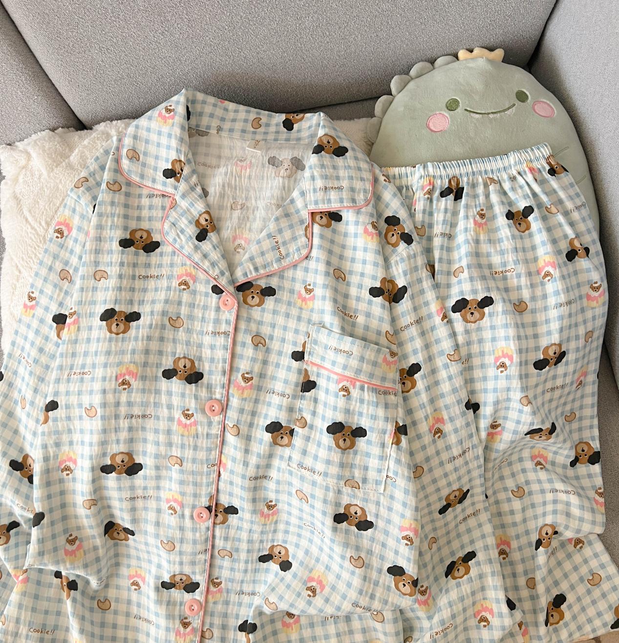 Al por mayor transfronterizo cien pijamas de verano mujeres 2025 nuevas nubes de algodón pantalones de manga larga dibujos animados lindos ropa para el hogar
