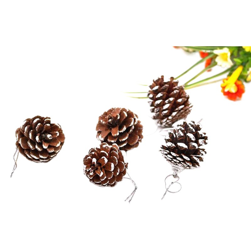 Navidad Pino fruta conjunto 9 Navidad colgante árbol de Navidad decoraciones Pino natural fruta teñida pintura blanca