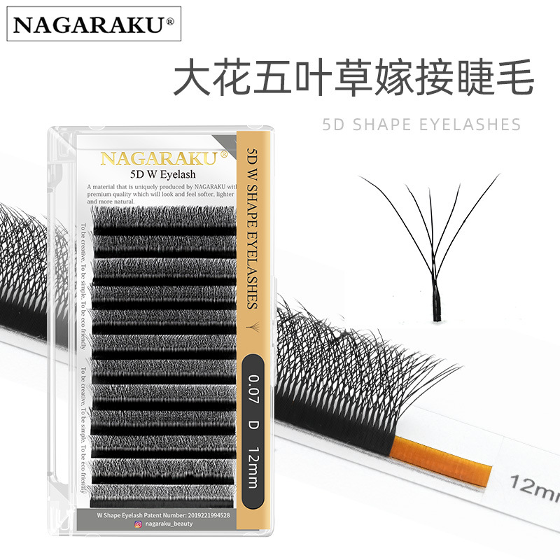 NAGARAKU trébol de cinco hojas Injerto de pestañas 0,07 W mejorado 5D flor grande no fácil de perder raíz automática de pelo de la flor