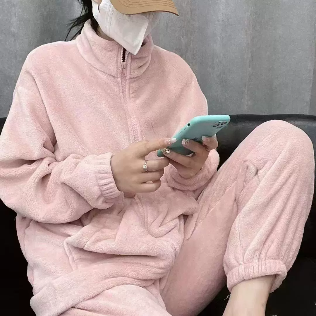 2025新款睡衣女秋冬季珊瑚绒加绒加厚保暖家居服外穿韩版休闲套装