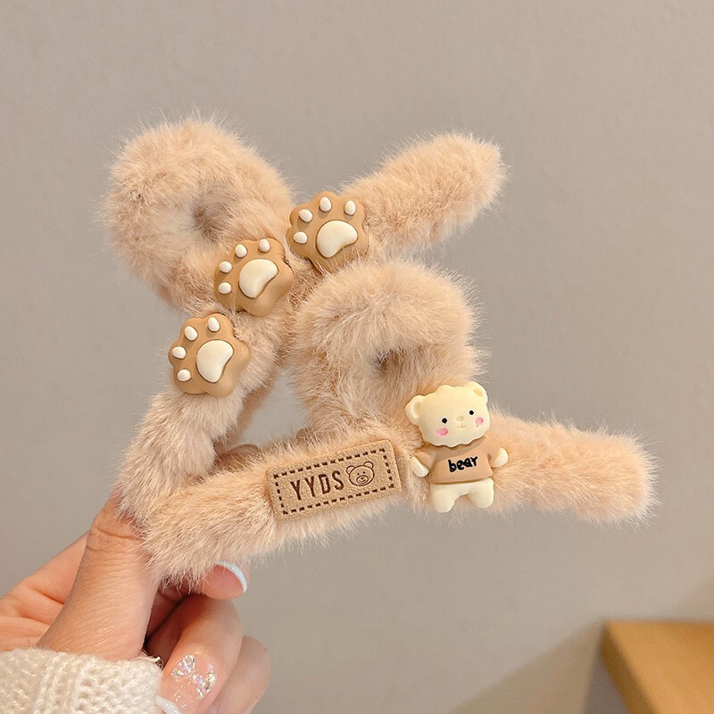 Autumn and winter brown series Plush Clip medium and large clip back head cute hairpin shark clip cartoon hairpin wholesale