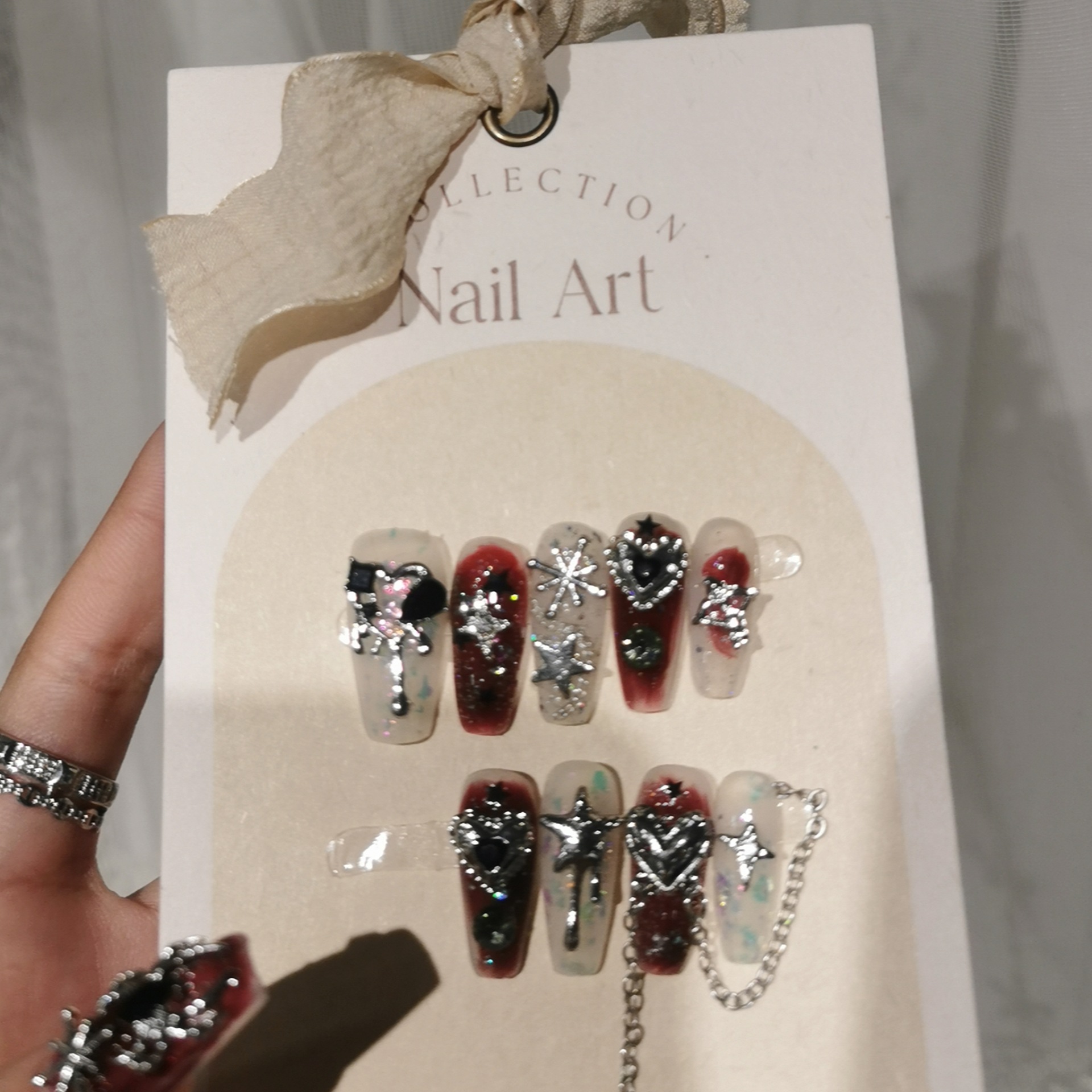 Luz de lujo hecho a mano desgaste uñas industria pesada crostar dulce fresco caliente chica estilo manicura traje desmontable manicura parche