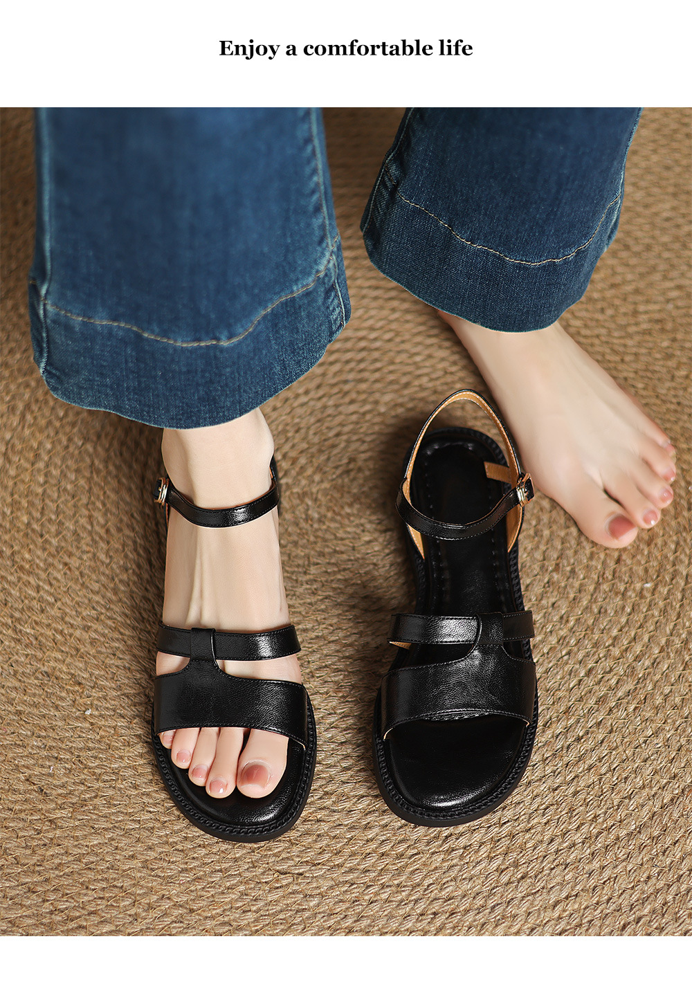 Dép sandal nữ quai chữ V đế bệt hở mũi, phong cách đi biển mùa hè — màu nâu chi tiết 13