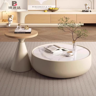 Solid Wood Rock Board Coffee Table Cream Style Living Room Household Stretch TV Cabinet Combination Log Color Floor Cabinet for Large and Small Apartment