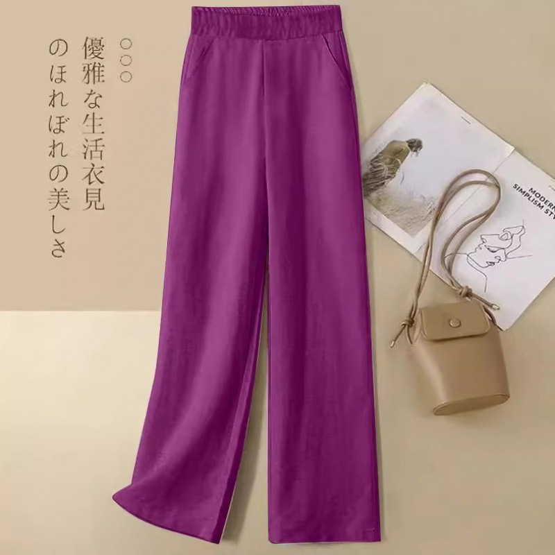 亚麻阔腿裤夏季新款长裤女宽松棉麻女裤垂感高腰休闲直筒裤|undefined