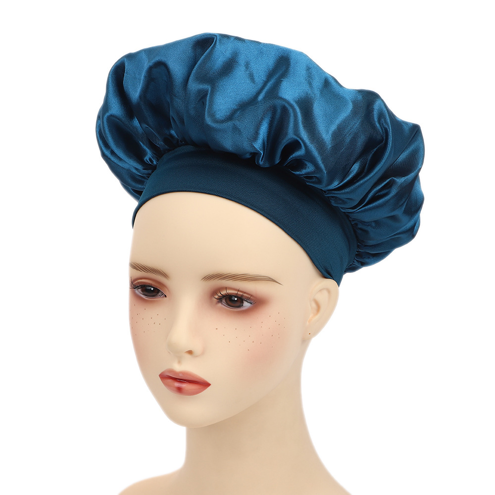 Amazon damas de borde ancho de alto elástico sombrero, sombrero de dormir, sombrero de baño, sombrero de quimioterapia, sombrero de seda, sombrero de cuidado del cabello transfronterizo