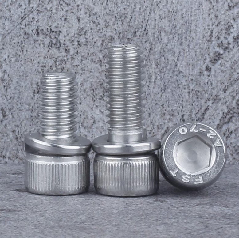 M3-12 stainless steel 304 cup head three-combination hexagon socket screw cylindrical head flat spring washer combination machine nail DIN912