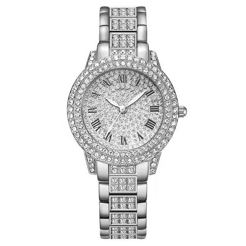 Women's Gypsophila Full Diamond Quartz Watch High-End Roman Face Cornucopia Casual Bracelet Watch Set Wholesale