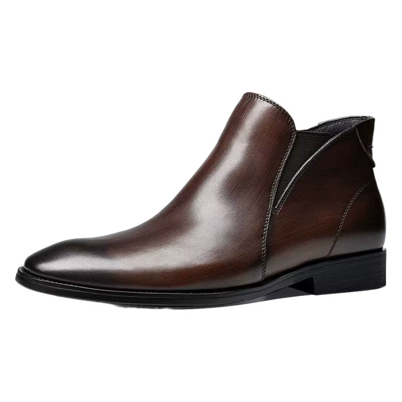 Осенне-зимние новые мужские сапоги, модные короткие сапоги, Модные Остроносые теплые сапоги в британском стиле, деловая кожаная обувь с высоким берцем