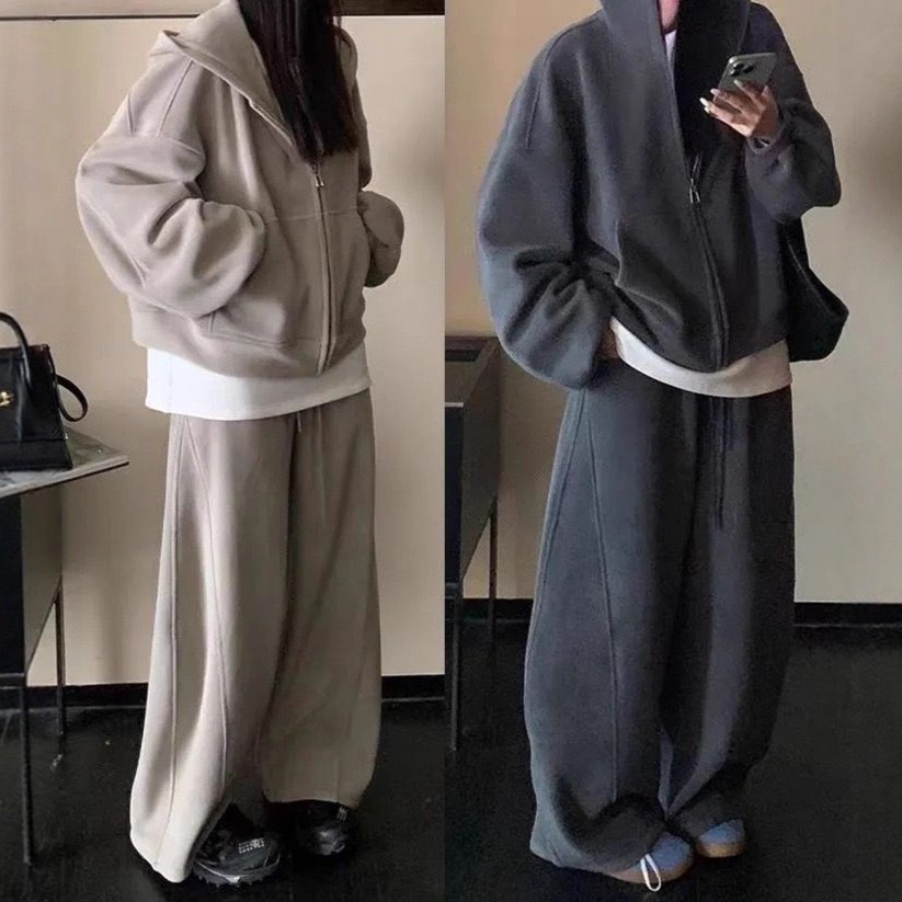 Sportswear Suit for Women in Autumn and Winter, Loose and Slim, Korean Style Fashionable Lazy Style Sweatshirt, Casual Two-Piece Running Set