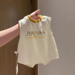 婴儿背心连体衣夏季薄款纯棉满月宝宝衣服夏装小月龄a类外出爬服1