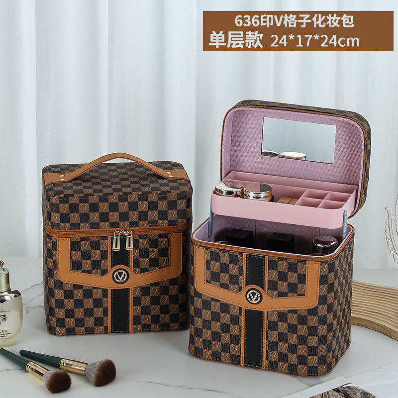 Caja de cosméticos a cuadros en forma de V transfronteriza, bolsa de almacenamiento para el cuidado de la piel portátil, caja de herramientas grande multifuncional portátil de alta gama para mujer