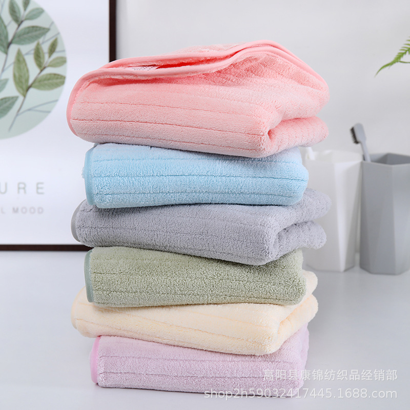 Coral fleece thin strip towel adult household striped bath towel couple's face towel gift towel wholesale absorbent
