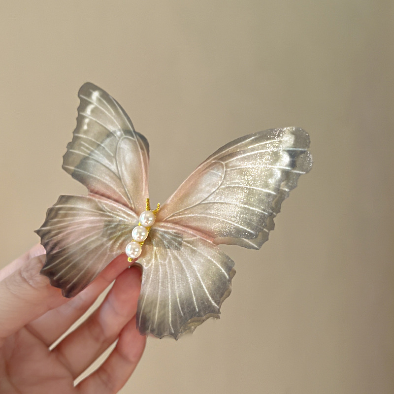 Date Occasion Sweet Butterfly Cloth Pearl Hair Clip 2 Pieces