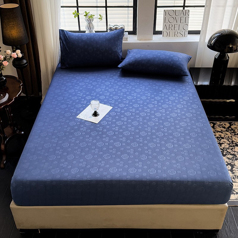 Skin-friendly sanding embossed solid color bed hat mattress cover non-slip thickened bedspread protective cover single-piece bed bag for cross-border foreign trade