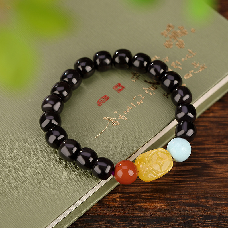 Vòng tay nữ hạt tròn ngọc bích kết hợp đá phong thủy Pixiu — Một chiếc