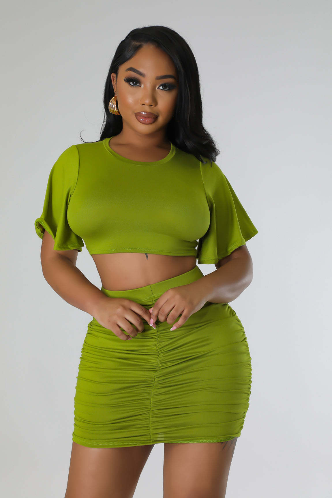 Women Sexy Suit Short Top With Hip Skirt Two Piece Set