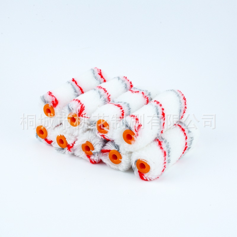 工厂直销批发红灰条涤纶小迷你滚筒刷毛套乳胶漆4寸边角替换刷头