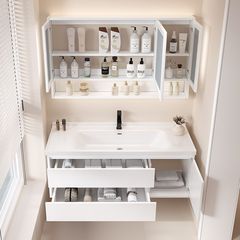 現代智能浴室櫃組合陶瓷一體盆實木鏡櫃簡約衛生間洗漱洗手台套裝