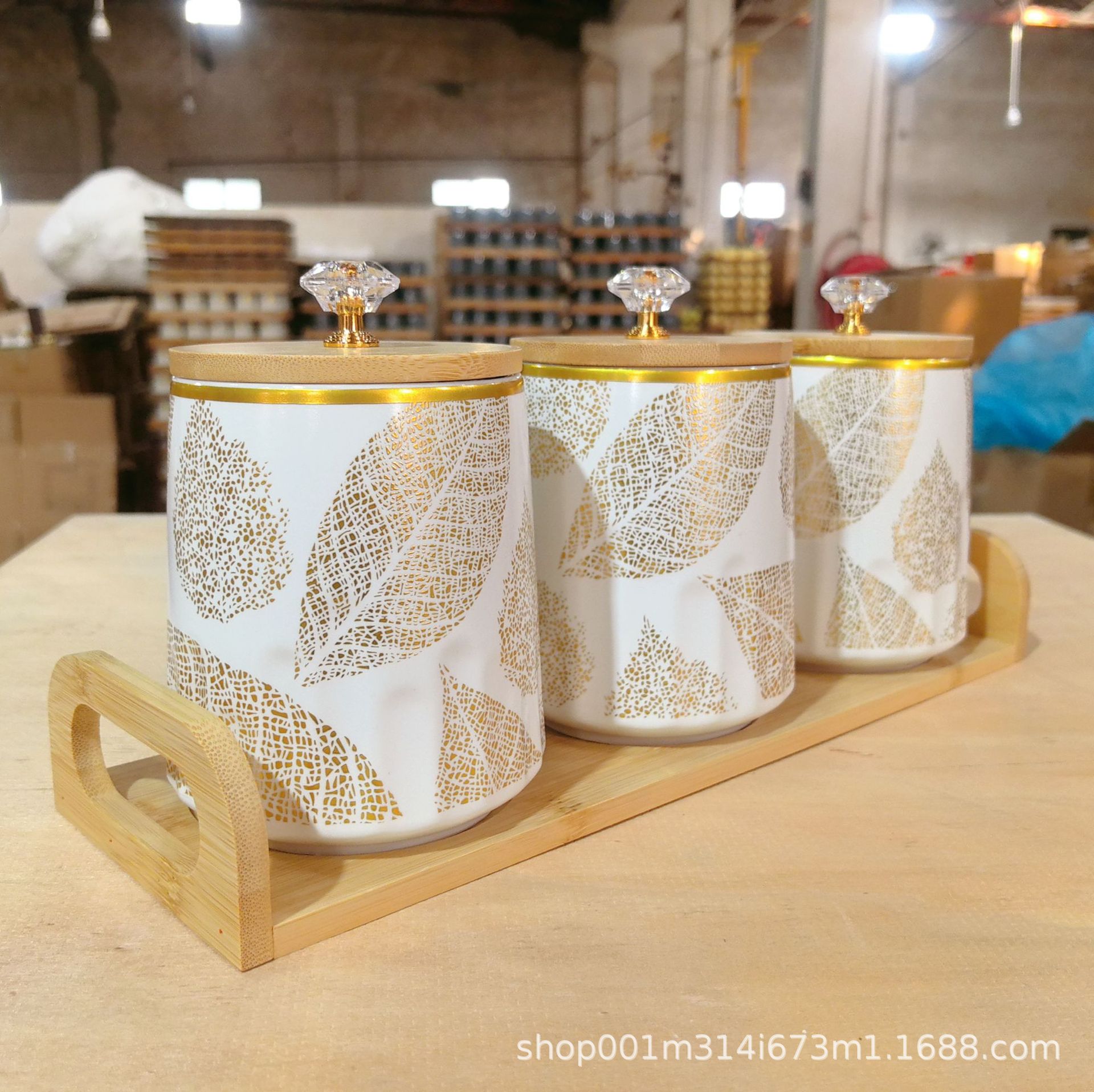 Cocina doméstica de cerámica tanque de almacenamiento de gran capacidad tanque de almacenamiento de granos de café té de dulces set de tres piezas