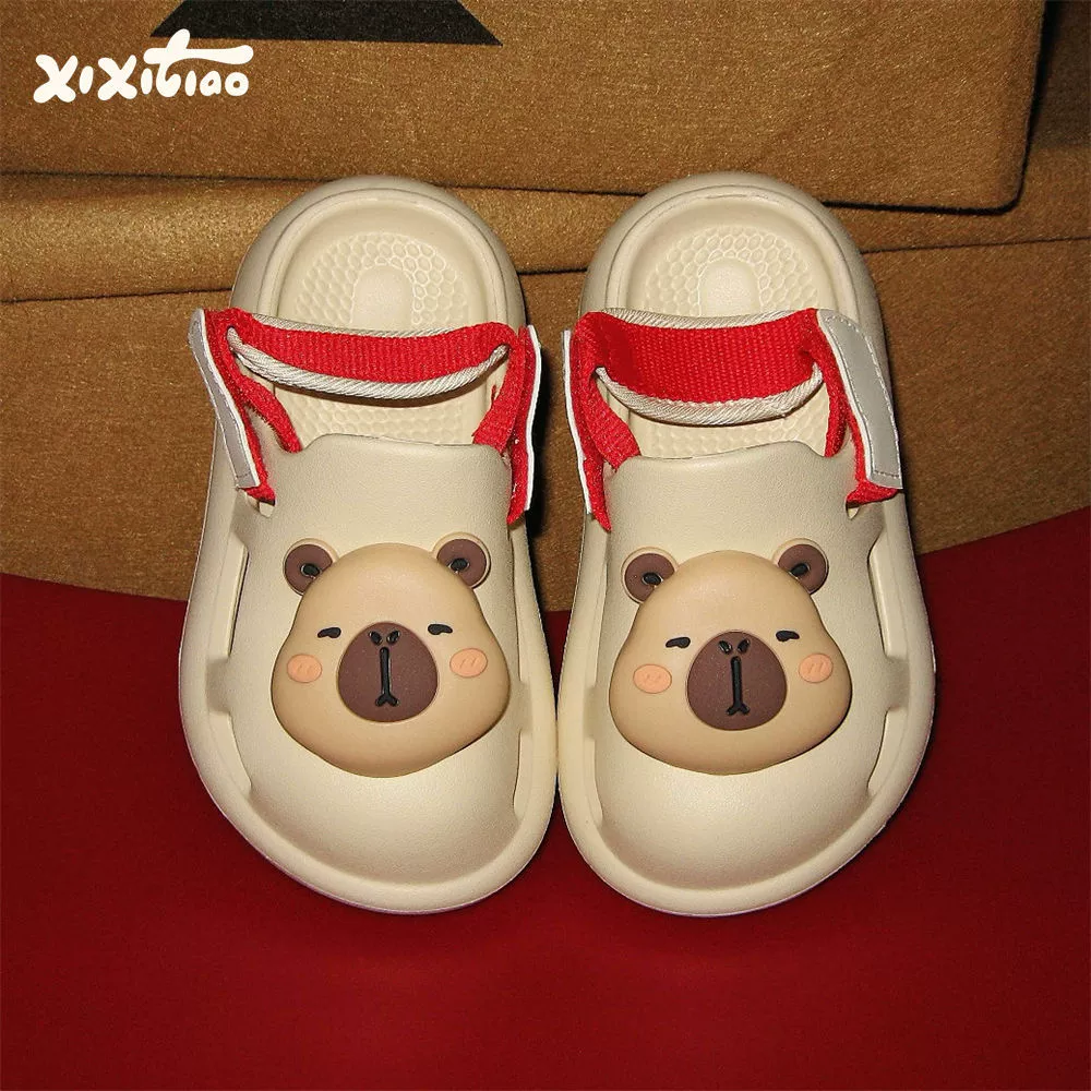 Тонкие полоски стерео капибала детские сандалии летние мягкая подошва удобные для мальчиков и девочек верхняя одежда пляжные сабо