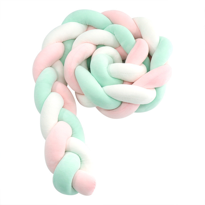 Protector de Barandilla de Cama con Trenza de Tres Hebras, Decoración de Barandilla de Cama para Bebés y Niños, Almohada Anudada de Estilo Europeo Tejida a Mano Estilo Ins.