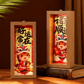天官赐福财运亨通射灯小相框盲盒收纳发光展示架摆件高级感装饰框
