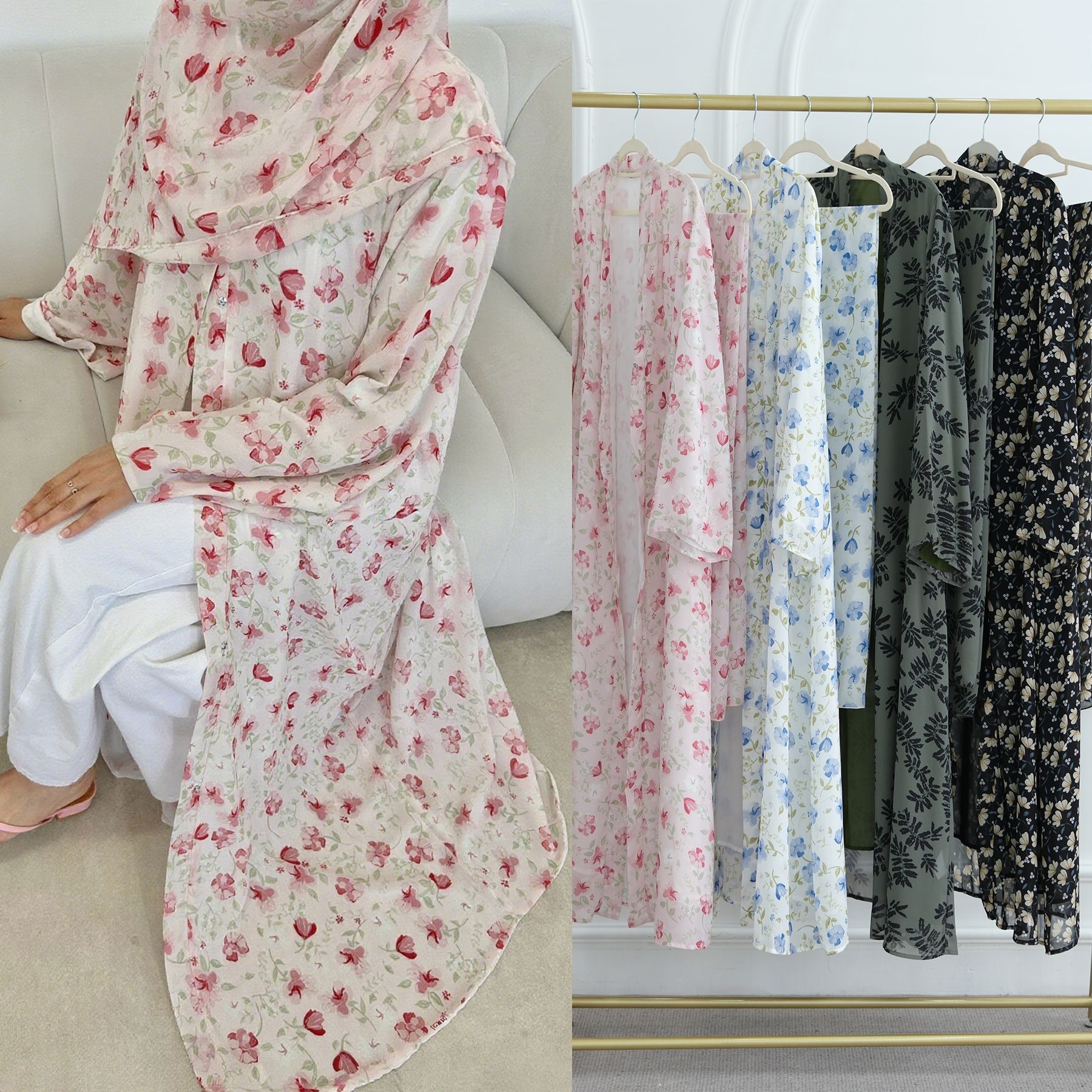 2025Loriya Dubai European And American Pure American Printed Double Layer Design Chiffon Cardigan LR1067_ecoleips.com