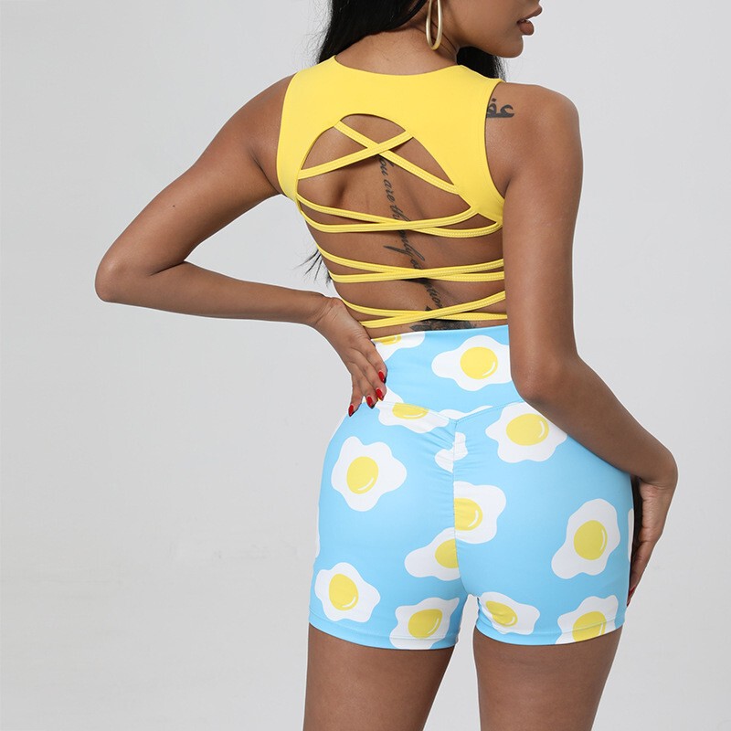 Dopamine Sweet Printed Donut Yoga Three-Point Pants Women's Summer High-Elastic Training Sports Shorts Fitness Hot Pants