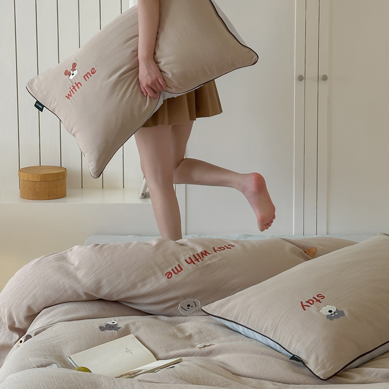 Duvet Cover Set Pure Cotton Double-layer Gauze Bedding Four-piece_voghion.com