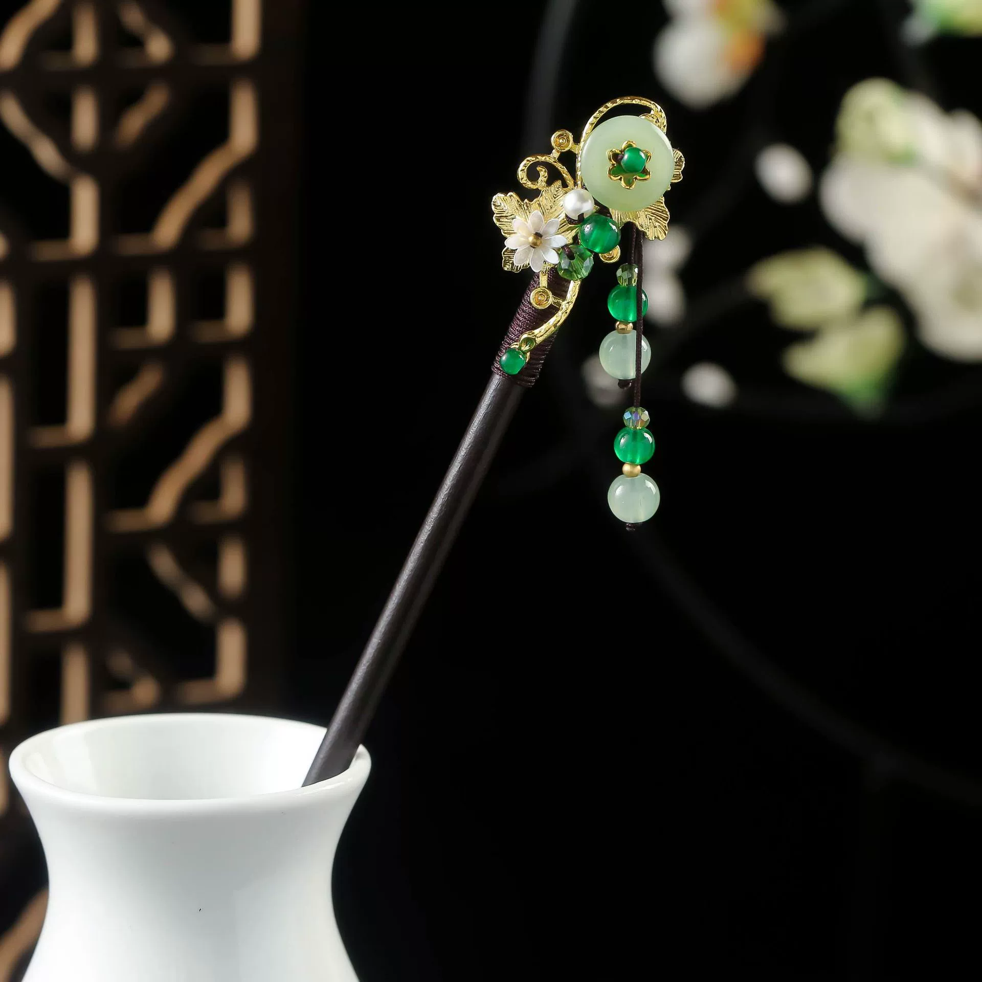 Fresh retro Chinese hairpin with tassels sandalwood, cheongsam, hairgrip, hair accessory
