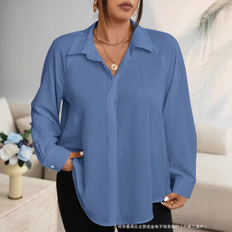 Plus Size Pure Color Button Shirt 2025 Summer Cross-Border Women's Clothing Aliexpress Amazon Casual Export Independent Station