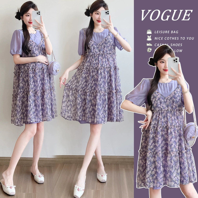 Реальная стрельба Летняя подделка двух иностранных цветов цветочный шифон платья материнства