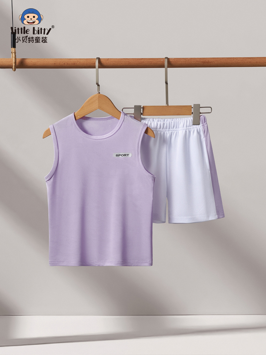 Verano de 2025 nuevos pantalones cortos sin mangas para niños trajes deportivos para niñas moda casual rápida secado ropa para niños grandes