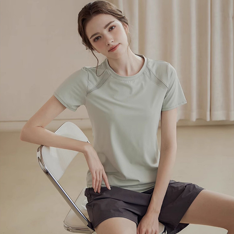 Mesh Stitching Yoga Clothes Women Summer Quick-Drying Sports Top Short-Sleeved T-Shirt Slim Running Training Summer T-Shirt