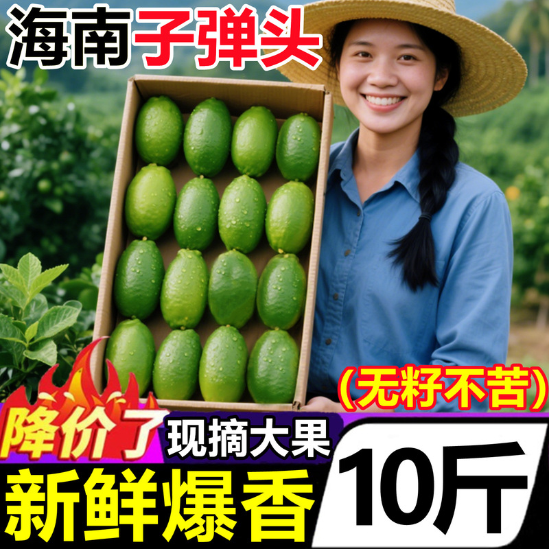 Authentic Hainan Bullet Lemon, Fresh Seasonal 5kg Perfume Lemons, Seedless Green Lemons with Thin Skin, First-Grade Quality