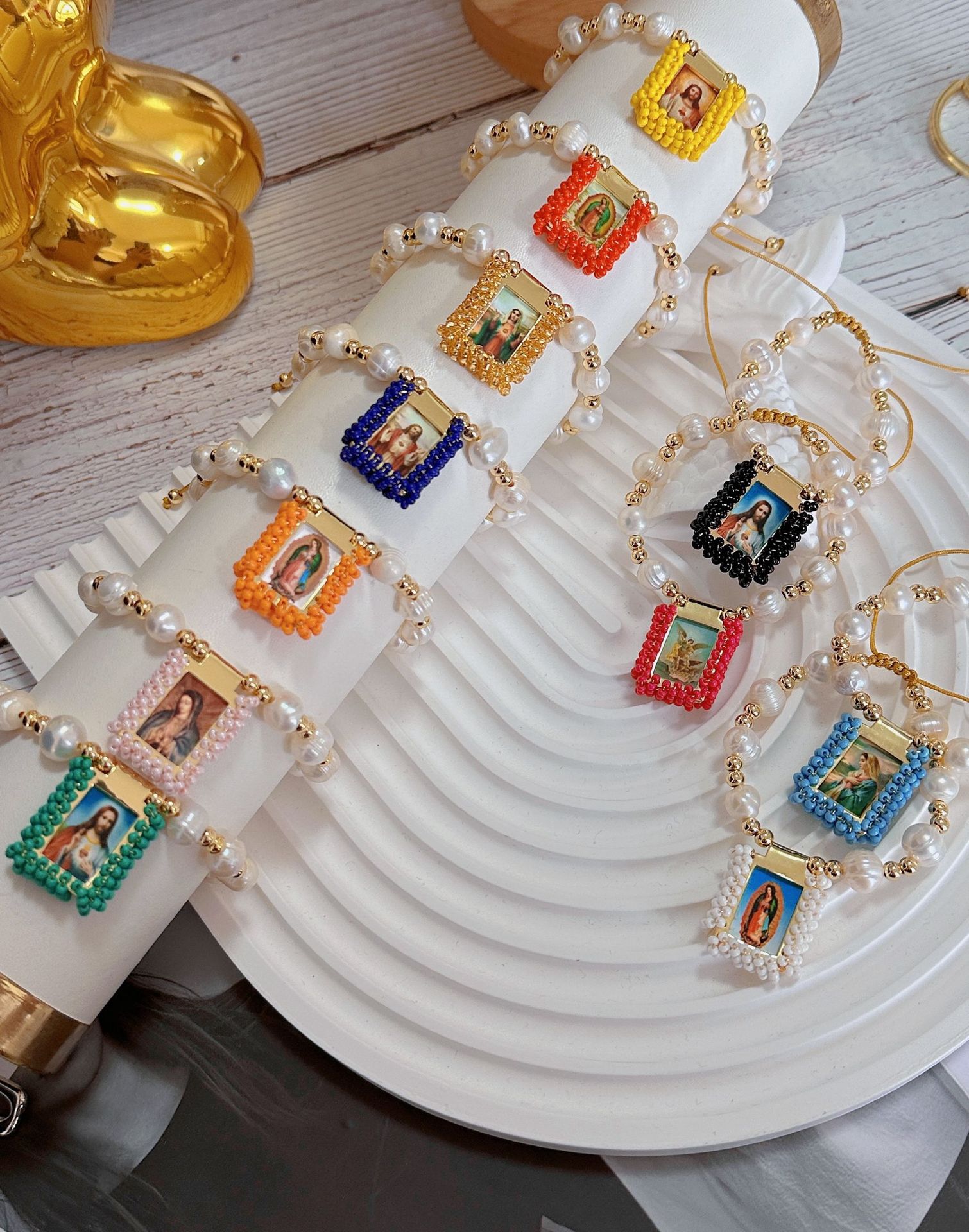 20g Weight Freshwater Pearl Copper Portrait Square Bracelets