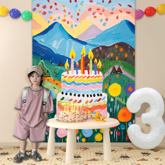 誕生日ケーキ装飾雰囲気感アイテム写真撮影シーンアレンジ背景布三歳男女の子サプライズバルーン