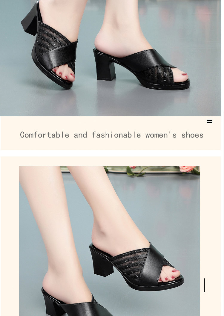 Sandal cao gót nữ đính đá quai ngang mũi hở, gót vuông 9 cm — màu đen chi tiết 7