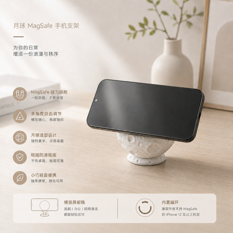 Cross-Border Moon-Shaped Magnetic Phone Stand, Desktop Lazy Stand, Magsafe Desktop Office Phone Stand Cross-Border Moon-Shaped Magnetic Phone Stand, Desktop Lazy Stand, Magsafe Desktop Office Phone Stand
