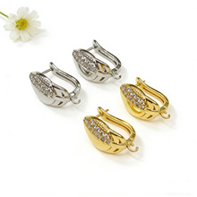 百搭U型光面树叶形耳扣耳钩饰品铜椭圆形耳圈耳环珍珠DIY耳坠配件