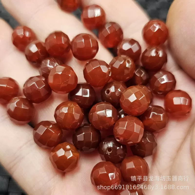 冰种红玛瑙切面圆珠玉石散珠红玉髓多棱珠子diy饰品配件手工玉珠