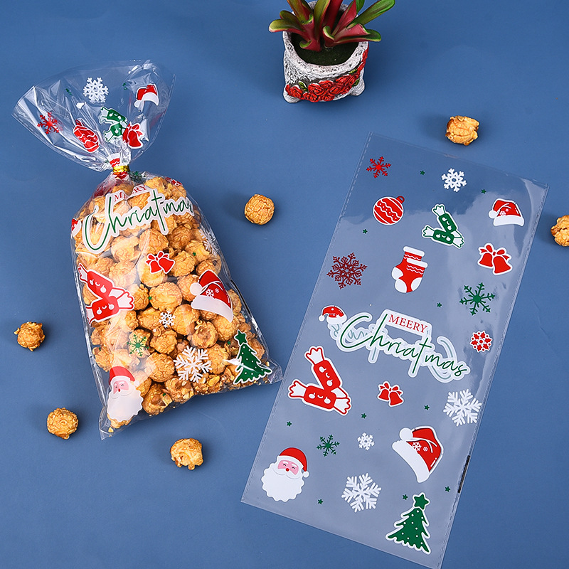 2025年 クリスマス キャンディバッグ トースト袋 食品包装袋 透明ガラス紙 フラットポケット ギフト包装袋|undefined