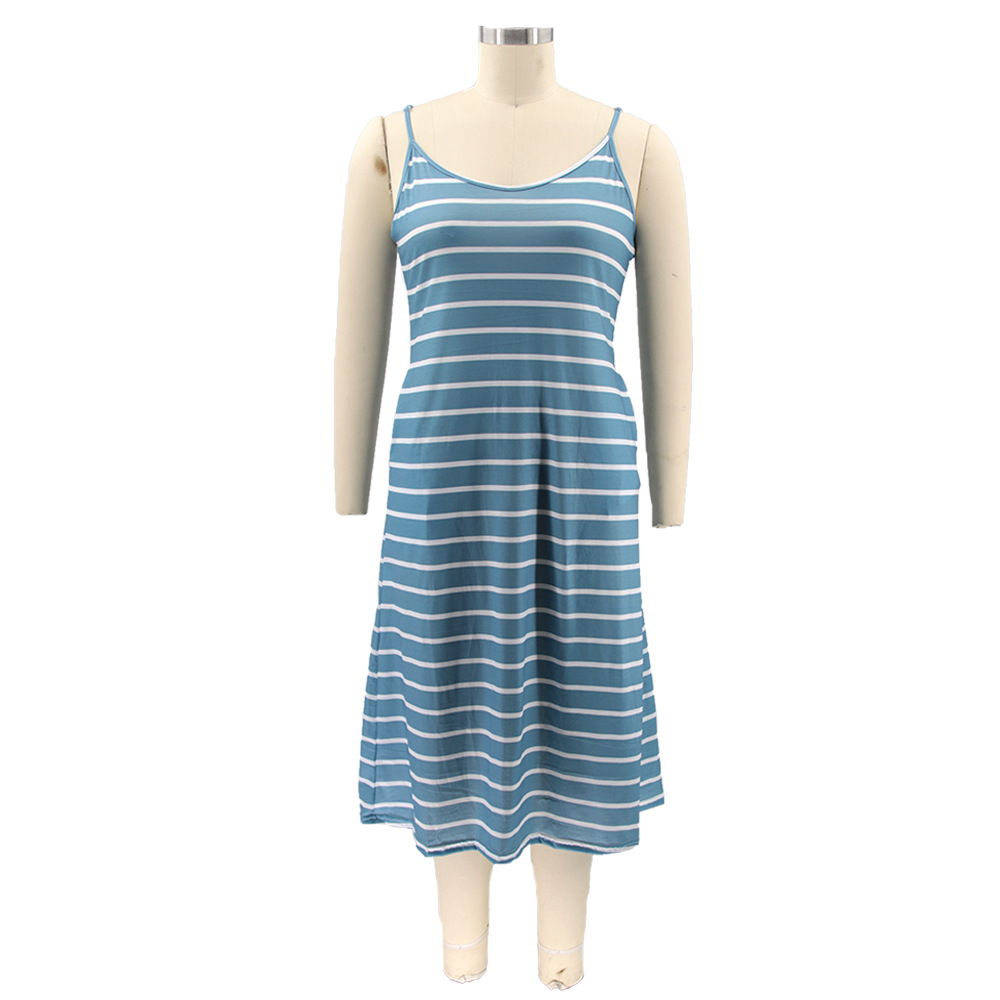 Striped Print Wide Loose Plus Size Ladies Dress