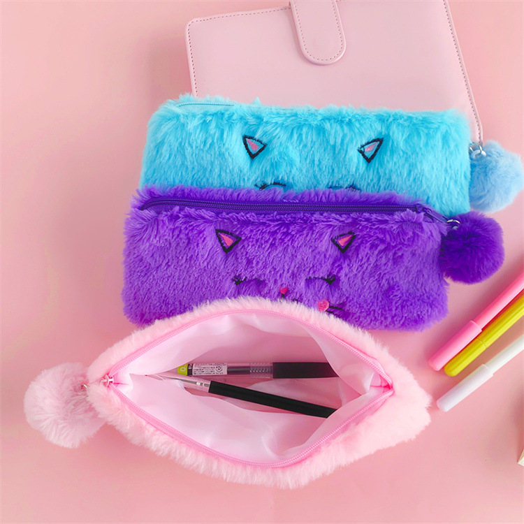 Cat Pattern Korean Style style Cartoon Plush Kitty Pencil Case Storage Pencil Items