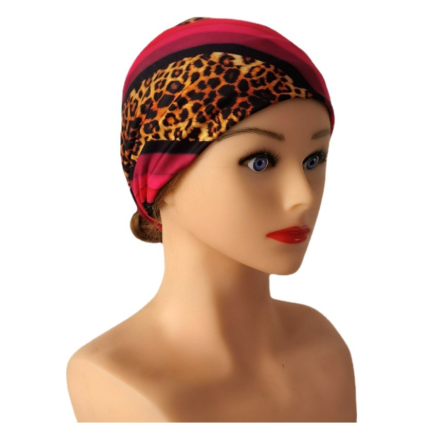 Cross-Border Foreign Trade Headscarf for Women, Leopard Print, Sports, European and American Style, Elastic Hairband, Sweat-Absorbent Headscarf