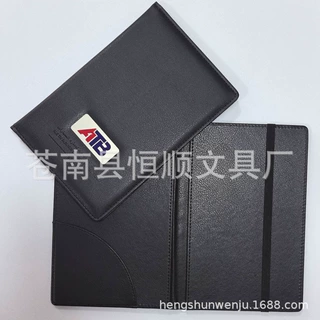 黑色驼色PU收银夹定制金属logo牌餐厅账单夹商务皮质单据本可压印