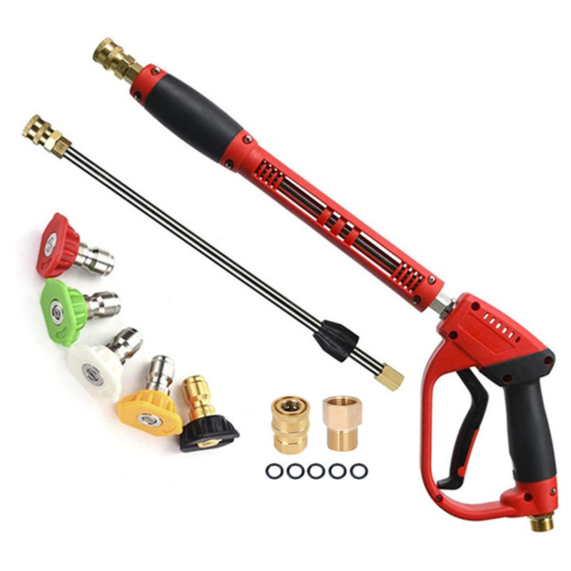 跨境高压5000PSI陶瓷阀芯三合一洗车水枪清洗枪带5色喷嘴转换接头